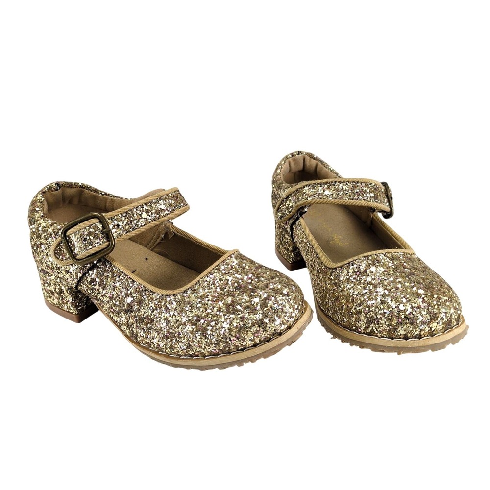 Konges Slojd Minnie Coeur Gold Glitter Mary Jane Shoes Little Girls US 8.5-9.5